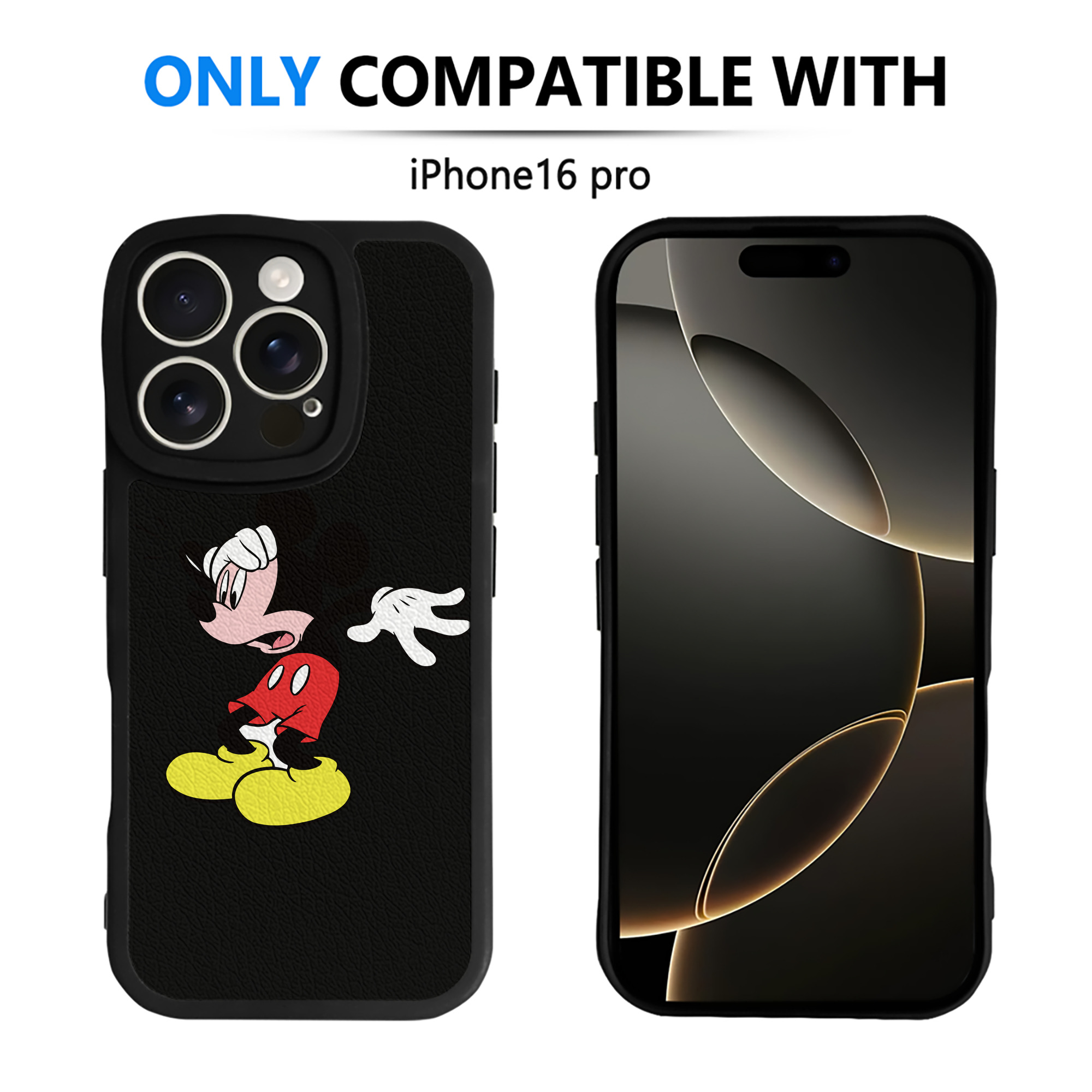 （画像用） ミッキーマウス Mickey Mouse 【iPhone 16シリーズ対応】シリコンスマホケース（レザー調） 材質：シリコン
